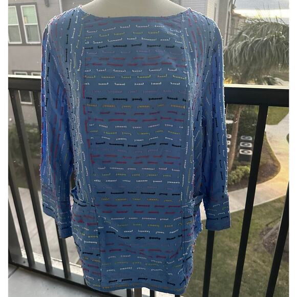 Habitat Blue, Multicolored Stitched, Long Sleeve, Pocketed, Light Weight Top- M - Picture 1 of 10